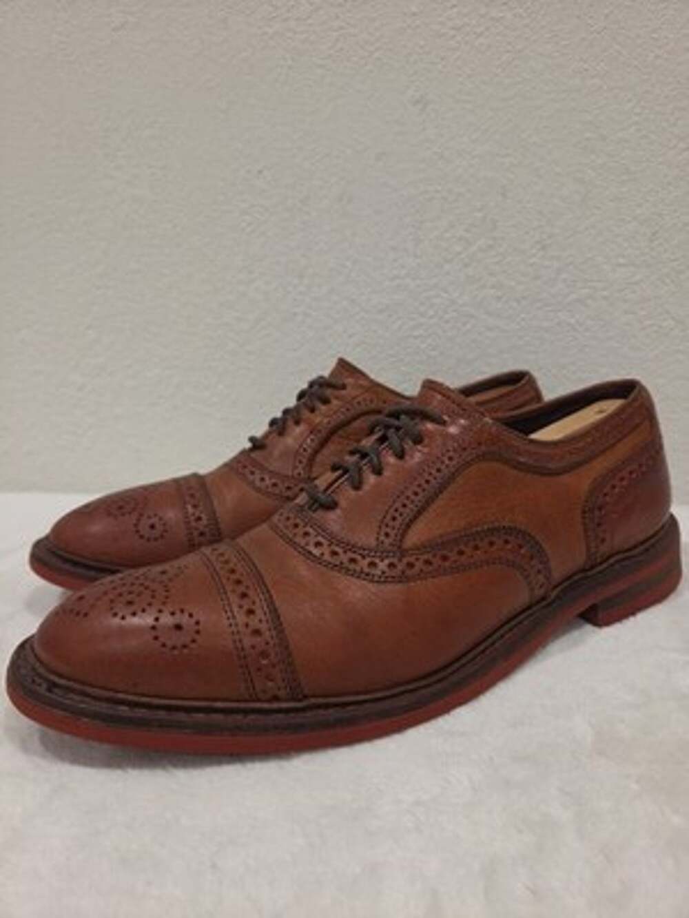 Allen Edmonds Strandmok Men's 9.5 Brown Leather Cap-Toe Brogue Oxfords